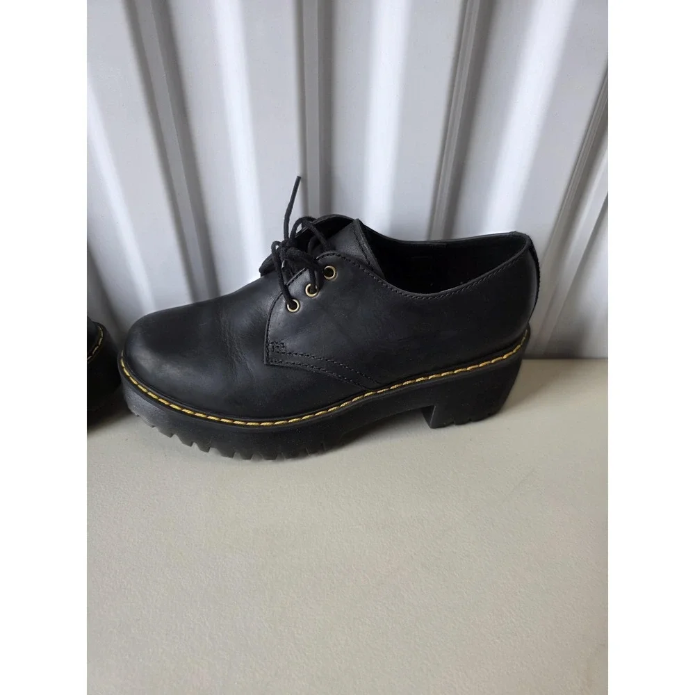 Dr. Martens Shriver Lo Shoes Womens Size 8 Black Leather Platform Lace Up Heel